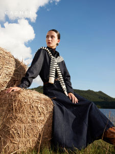 Carmen แจ็คเก็ตผ้าขนสัตว์สำหรับผู้หญิงฤดูหนาว 2025 ทรงใหม่ ปกคลุมไหล่ ผ้าฝ้ายนุ่ม แขนยาว ปกคอกลม ปิดด้วยกระดุม