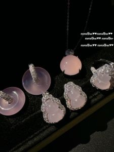 Madagascar Natural Pink Agate Gourd Fu Lu Earrings New Chinese Style Egg Face Bean Necklace Fashion Jewelry for Women