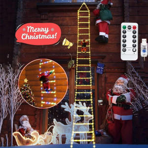 LED Ladder Shape Christmas Garland Light Outdoor Ladder String Light Climbing Santa Claus Light for Window Wall Decor