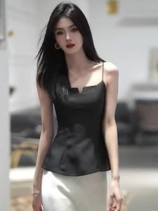 Chantilly Cao Cấp Màu Đen Sling Áo Vest Nữ Mùa Hè Phong Cách Pháp Giảm Béo Bên Trong Mặc Áo Khoác Ngoài Top Màu Nguyên Chất Quần Áo Làm Việc