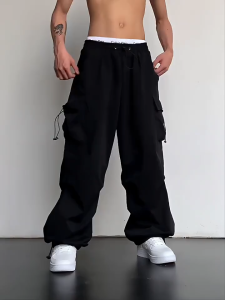 Celana Cargo Pinggang Tinggi Retro Wanita Gaya Korea Celana Kasual Olahraga Banyak Saku Kasual