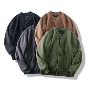 แจ็กเก็ตให้ความอบอุ่นเพิ่มความหนาบุขนวินเทจสไตล์อเมริกันสำหรับผู้ชายชุดเบสบอลขนแกะสองด้านแฟชั่นฤดูหนาว MA1เสื้อโค้ทผ้าฝ้าย