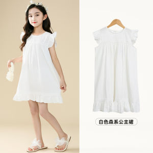 ชุดเดรสผู้หญิงแขนสั้นลายลูกไม้สีขาว ทรงเอ สำหรับเด็กผู้หญิง ชุดเดรสฤดูร้อน 2025 ใหม่ล่าสุด เดรสเจ้าหญิง ชุดเด็กผู้หญิง