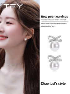 TFY | Pearl Earrings Unique & Elegant Bow Design Silver