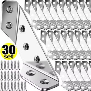 30/50 Sets Stainless Steel Corner Brackets with Screws / Furniture Corner Connector for Cabinet / Box Angle Support / Fixed Metal Brace Fasteners