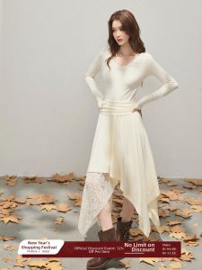 THROUS | Đầm Ôm Phối Ren Cân Nhắc Không Đều Mùa Xuân