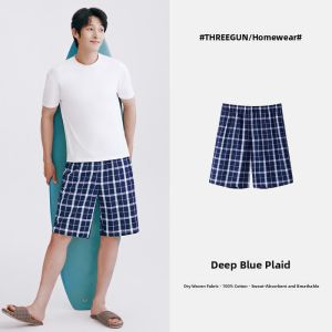 THREEGUN | Pure Cotton Summer Shorts Mens Loose Fit Beach Pants Thin Home Wear Youth Sport Style Printed Mid Waist Trousers
