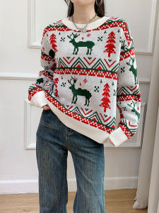 Christmas Festive Thickened Knitwear Womens Fashionable Korean Style New Years Sweater Trendy Outerwear for Small Figures