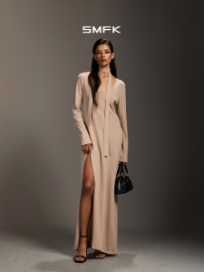 SMFK | Slit Side V-Neck Slimming Evening Dress