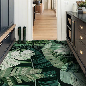 Modern Simple Green Plant PVC Door Mat Indoor Entrance Anti-Slip Floor Rug Home Use Dirt Resistant Door Mat Silk Circle Carpet