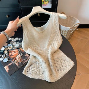 CHOEFULYN | Lacy Hollow Knit Sleeveless Slim Vest