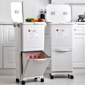 Large Size Kitchen Waste Bin Japanese Style Plastic Foot Pedal Step Trash Can with Inner Bucket And Cover Household Recycling