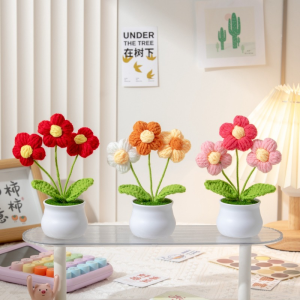 Hand Woven Artificial Flowers Simulated Sunflower Potted Plant Desktop Ornament Home Decoration Gift