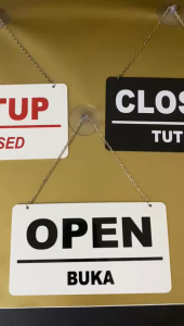 YS OPEN CLOSE/BUKA TUTUP SIGN AKRILIK 2MM(Dua sisi+Rantai&Kop Kaca)