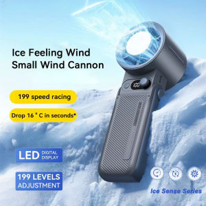 พัดลมแบบมือถือแบบพกพาพัดลมการทำความเย็นของเซมิคอนดักเตอร์หน้าจอจอแสดงผลแอลอีดีปรับระดับแรงลม1-199 MAh 6000MAh แบตเตอรี่อายุการใช้งานยาวนานเทอร์โบมินิแบบชาร์จไฟได้เหมาะสำหรับการเดินทางทำงานการเดินทางกีฬากลางแจ้ง