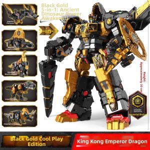 MINI FORCE | Five-In-One Transformation Mini Superheroes Dinosaur King Black and Gold Edition Robot Toy