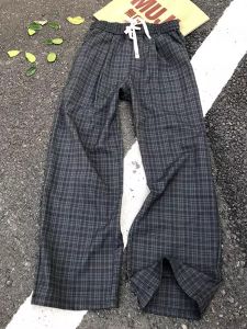 Quần Ống Đứng Rộng Rãi Mùa Hè Cho Nam Cleanfit Grey Plaid Quần Dài Ống Rộng Thoải Mái Thoáng Khí Quần Dài Thường Ngày