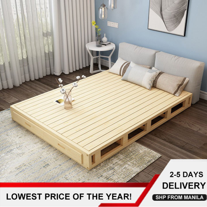 【Ready Stock】Solid wood bed frame tatami bed rib grill pine hard bed