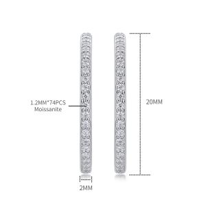 Pretty Beauty 20mm Moissanite Hoop Earrings for Women 925 Sterling Silver Inside Out Pave Set Diamond Earrings Fine Jewelry Gift