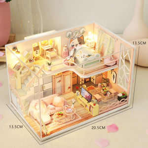 Wooden Doll House Handmade Duplex Apartment Production 3D Puzzle Assembly Building Model Toys Dollhouse Children Birthday Gifts