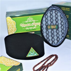 Peci Songkok Kopiah Kopyah Nasional Hitam Pria Anak Dan Dewasa Motif Bordir Logo Ansor Tinggi 9
