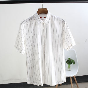 High-End Texture Color-Woven Stripe Short-Sleeve Shirt Casual Business Commute Mens Fashion Urban Style Breathable Cotton Summer Shirt