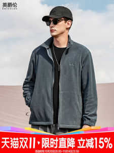 Enjeolon Mens Thickened Fleece Jacket Stand Collar Sports Coat Double-sided Velvet Grab Fleece Warm Outdoor Casual Wear