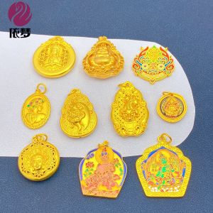 Alluvial Gold Amulet Pendant Green Tara Maitreya Buddha Yellow God of Wealth Bracelet Necklace DIY Ornament Accessories Pendant