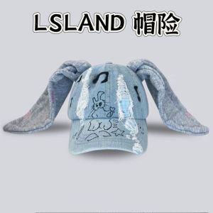 South Korea Newjeans Same Rabbit Ears Peaked Cap Denim Washed Graffiti Sweet Cool Hip Hop Baseball Cap