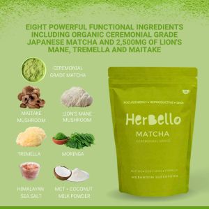 HerBello Mushroom Matcha| Ceremonial Grade Matcha | Japanese Matcha| Superfood Drink| Green Tea| Healthy Drink |Mushroom| Tremella| Lions mane| Maitake