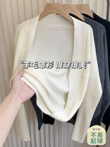 Womens Wool Knitted Cardigan Sweater Batwing Sleeve Flag Dress Style Early Autumn Shoulder Shawl Outerwear 2025 New Small Shirt