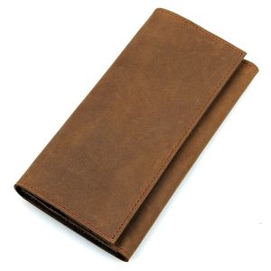 Handmade Long Leather Wallet Mens Top Layer Cowhide Passport Bag Multi-Function Mobile Phone Buckle Money Clip Retro Style