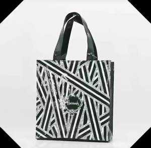 228Harrods British Famous PVC Black and White Stripes Environmental-Friendly Shopping Bag Large Capacity Waterproof Handbag