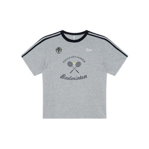 Áo Thun Nữ Phong Cách Mỹ Màu Tương Phản Dệt Kim Thể Thao in Họa Tiết Mùa Hè Mới Rộng Rãi Thiết Kế Giảm Béo Áo Thun Cotton