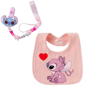 Disney | 2-piece set - baby bib burp cloth cartoon pattern newborn bib towel girl and boy baby soothing pacifier holder childrens