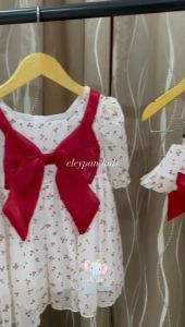Dress Anak Import Bonus Topi Baju Lapis Furing Gaun Mini Pita Merah