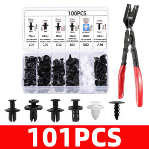 PINMOAP 1/101PCS Car Retainer Clips Kit with Trim Removal Pliers Auto Push Pin Fasteners Door Panel Bumper Fender Assortment