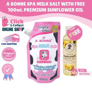 A Bonne Spa Milk Salt 350g. Cap with 100% Pure Cold-Pressed Sunflower Oil 100ml.