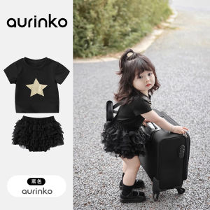 Princess Style Cotton Summer T-Shirt for Girls Lightweight Short Sleeve Baby Clothes Little Girl Fashionable Black Versatile Kids Wear