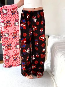 Hot Spider Man Pajamas Pants Hello Kitty Pants Anime Couple Home Trousers Cartoon Loungewear Girls Leisure Home Trousers