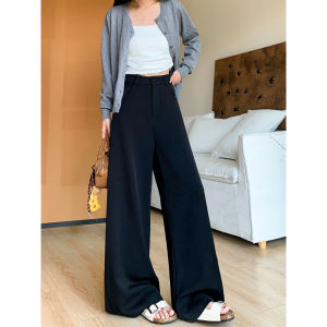 Gray High Waist Straight Leg Pants Draped Loose Wide Leg Casual Trousers for Women Autumn Winter New Style Comfortable Fit