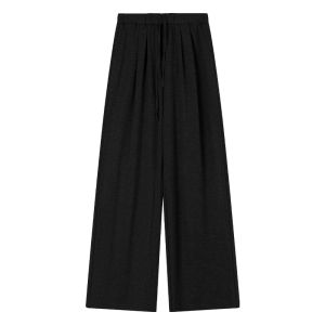 Black Casual Drapey Wide Leg Sport Pants Women Loose Straight Cut Walking Trousers Autumn Season Fashion Ladies Polyester Fiber