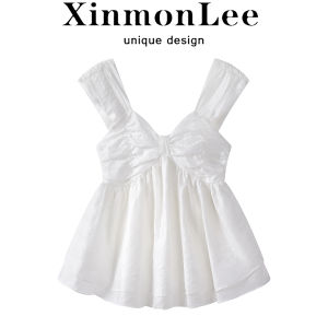 Summer Pure Desire XinmonLee Knot Strap Vest Korean Style Sweet French Slimming Personality Womens Top Short Sleeve V-neck T-shirt