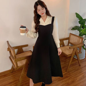 Longgar Gaya Korea Lengan Panjang Gaun Hepburn Temperamen Prancis Gaun A-Line Wanita