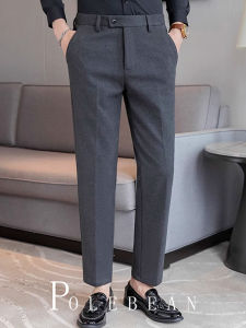 Autumn Winter Mens Slim Fit Woolen Casual Pants Fashionable Straight Leg Business Suit Long Trousers Fashion Urban Style