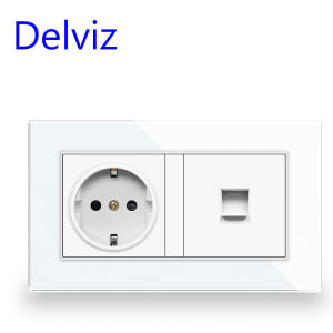 Delviz Double Outlet พร้อม USB แผงกระจกคริสตัลนิรภัย พอร์ตชาร์จ USB 5V 2A AC 110V~250V 16A EU Standard Wall Socket
