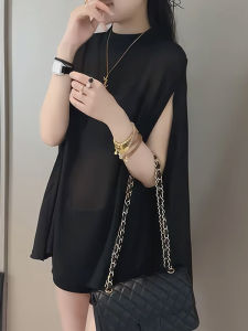 Shalldoer | Summer Casual Loose Womens Set Short Pants Sun Protection Cover Up Two Piece Outfit Slimming Effect Black Color