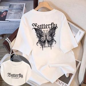 เสื้อยืดคอกลมแขนสั้นผ้าฝ้ายแท้สีขาว ทรงหลวม ทรงหลวม ไซส์ใหญ่ ลำลอง สไตล์อเมริกัน เสื้อตัวบน เทรนด์ใหม่ 2025