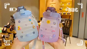 Botol Minum Gemoy Pastel 13 Liter / Botol Minum Olahraga 2 Liter Gradasi Penanda Waktu