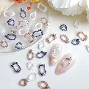 50PCS Retro Creative Thricolor Photo Frame Nail Charms Hollowed Baroque Light Luxury Geometric Frame Nail Art Decorations DIY
